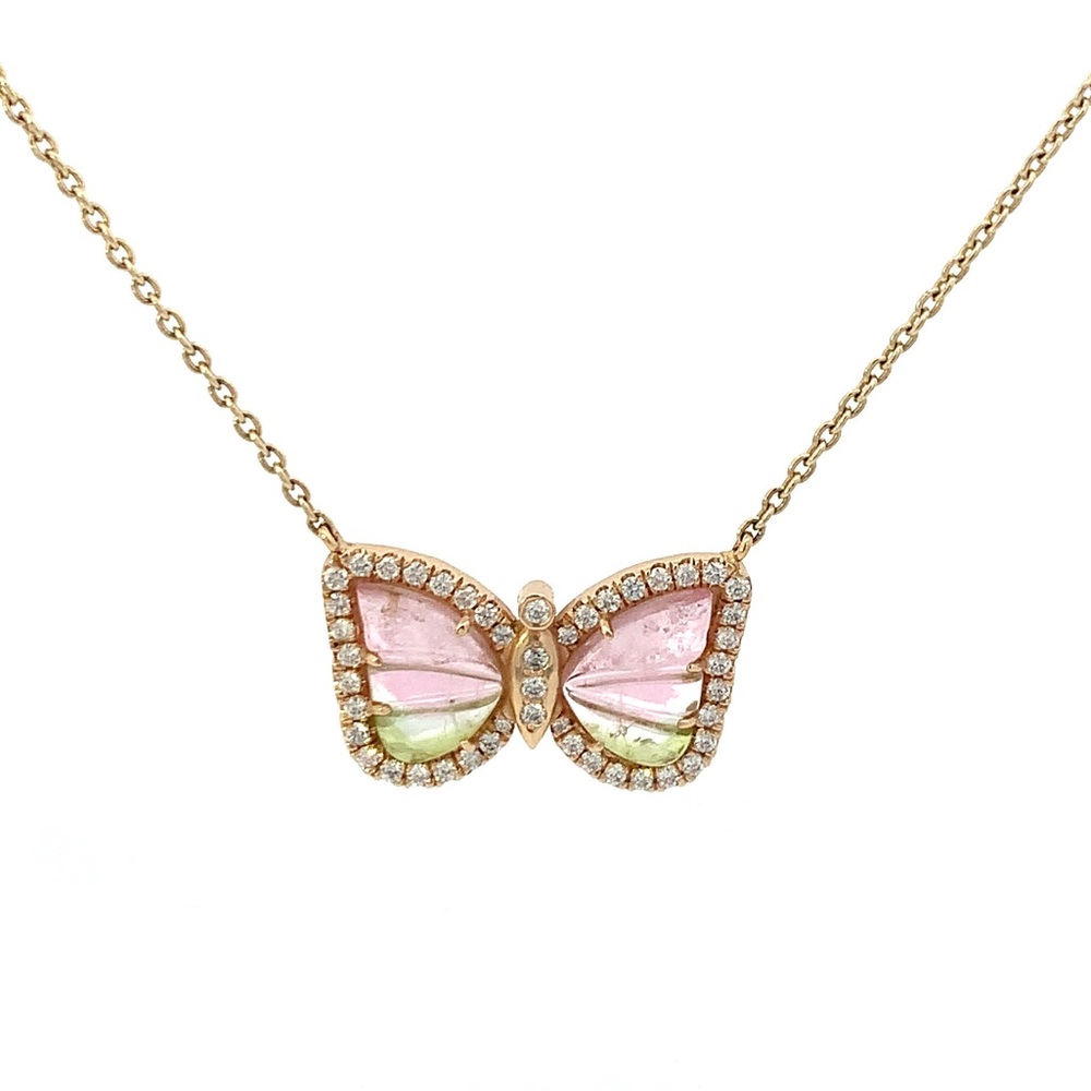 14k Tourmaline and Diamond Butterfly Necklace